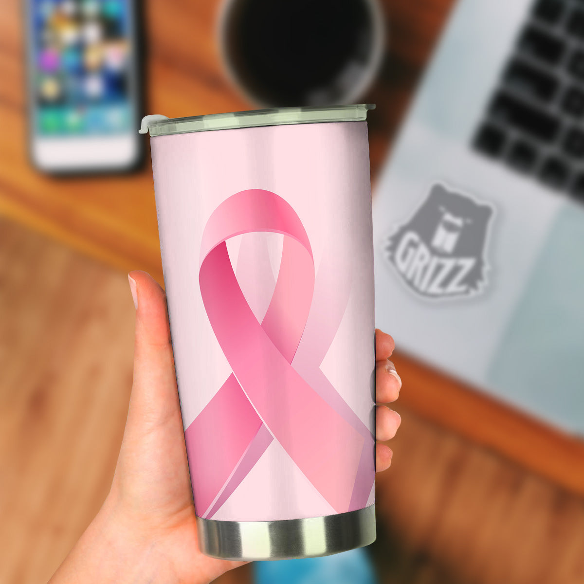 Breast Cancer Awareness Ribbon Print Tumbler-grizzshop