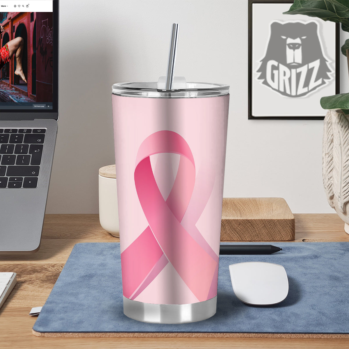 Breast Cancer Awareness Ribbon Print Tumbler-grizzshop