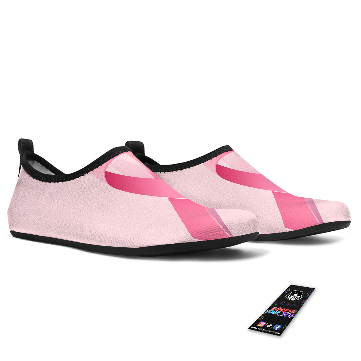 Breast Cancer Awareness Ribbon Print Water Shoes-grizzshop