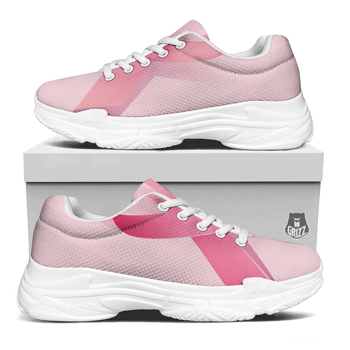Breast Cancer Awareness Ribbon Print White Chunky Shoes-grizzshop