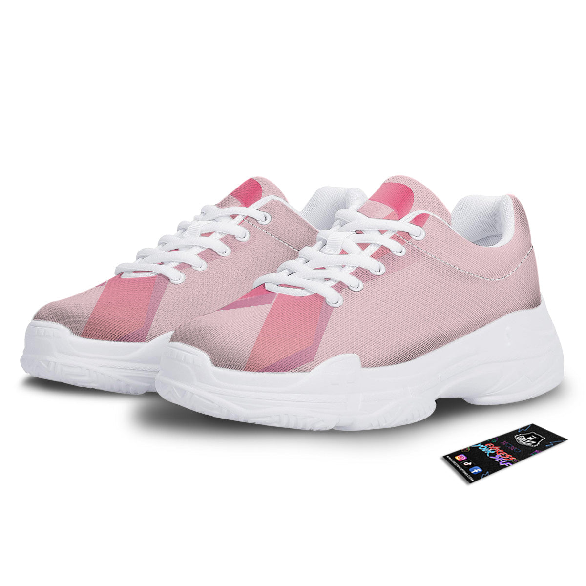 Breast Cancer Awareness Ribbon Print White Chunky Shoes-grizzshop
