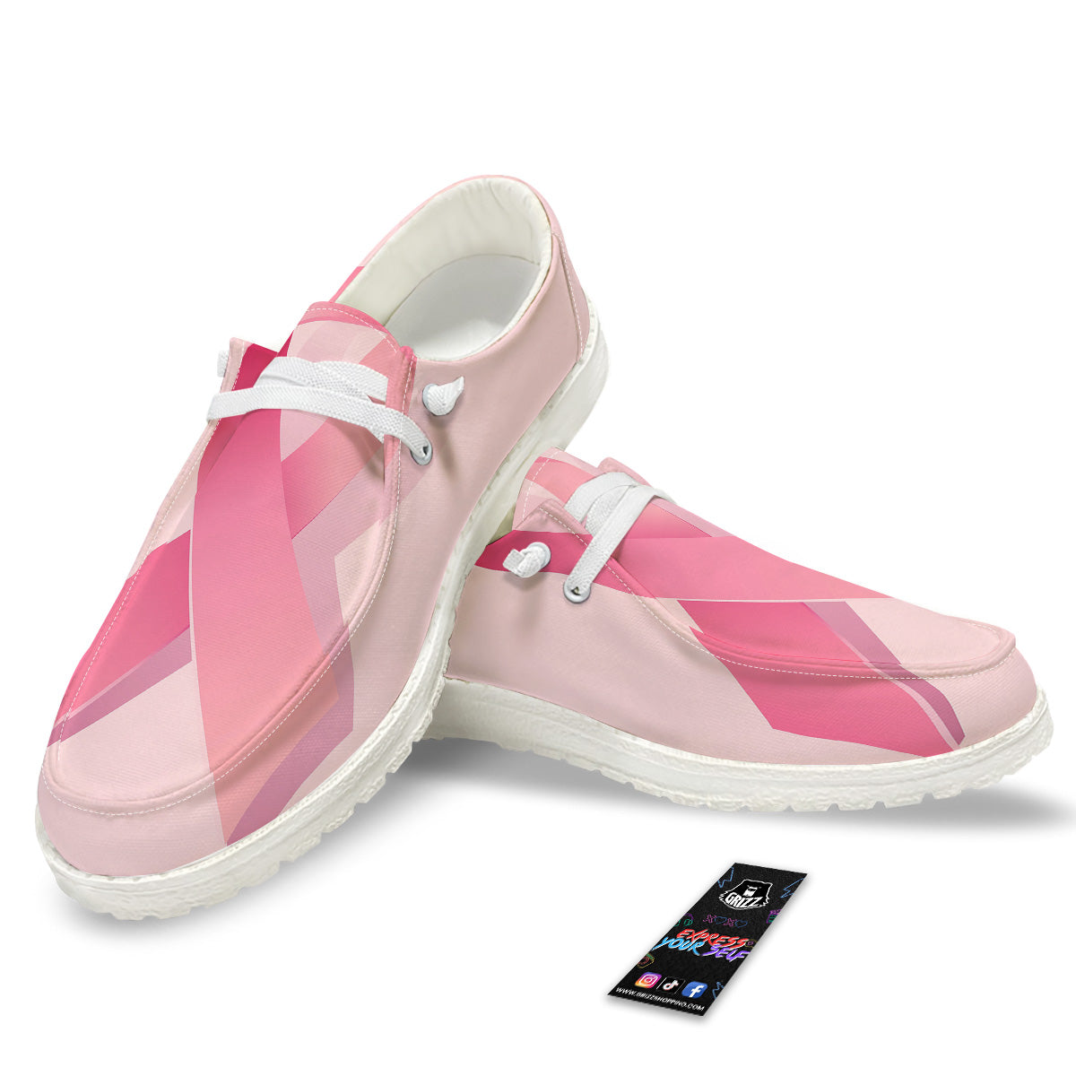 Breast Cancer Awareness Ribbon Print White Loafers-grizzshop