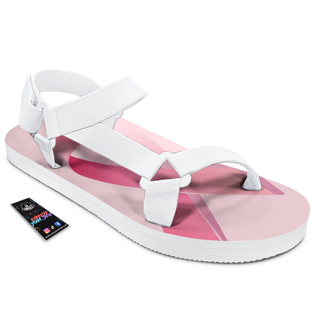 Breast Cancer Awareness Ribbon Print White Open Toe Sandals-grizzshop