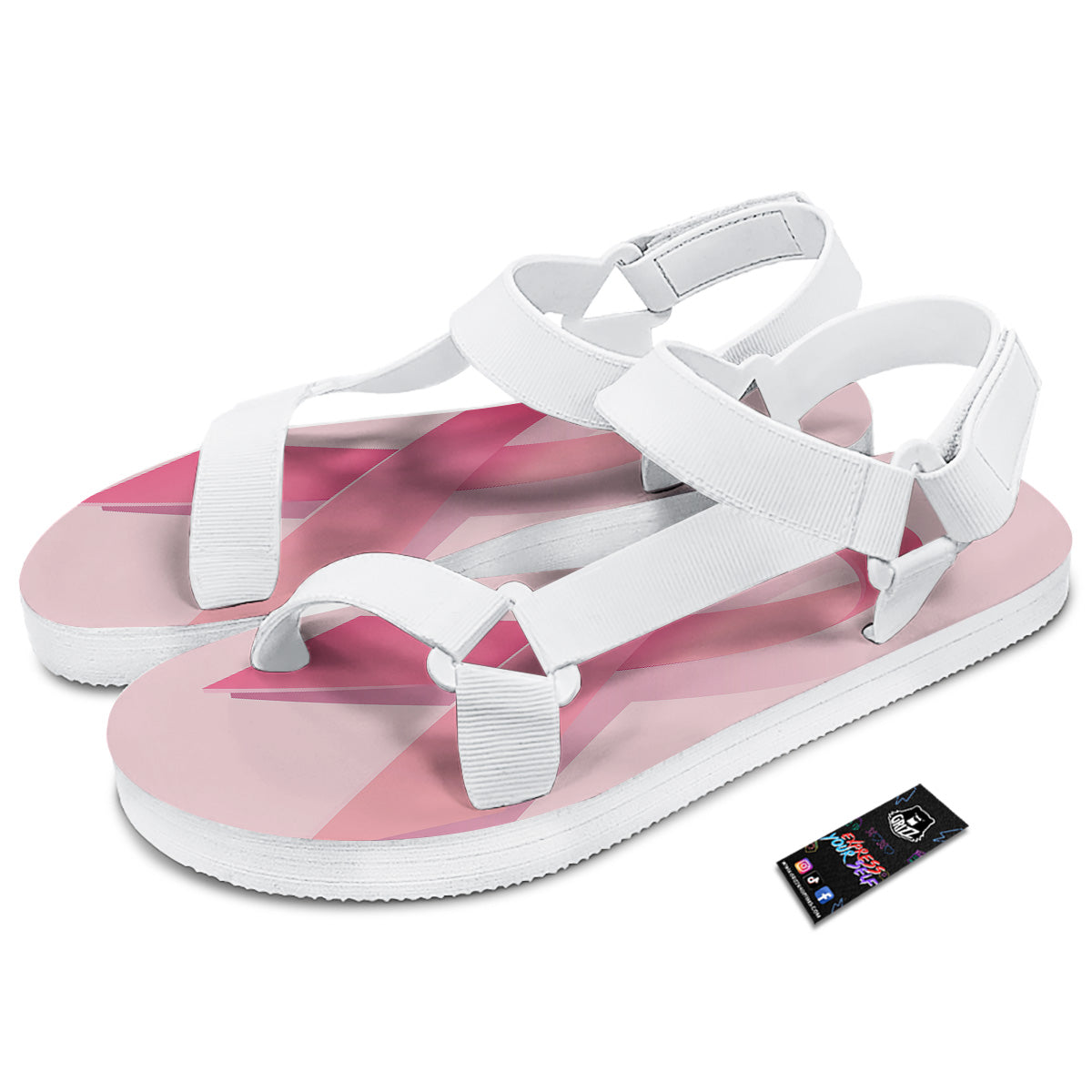 Breast Cancer Awareness Ribbon Print White Open Toe Sandals-grizzshop
