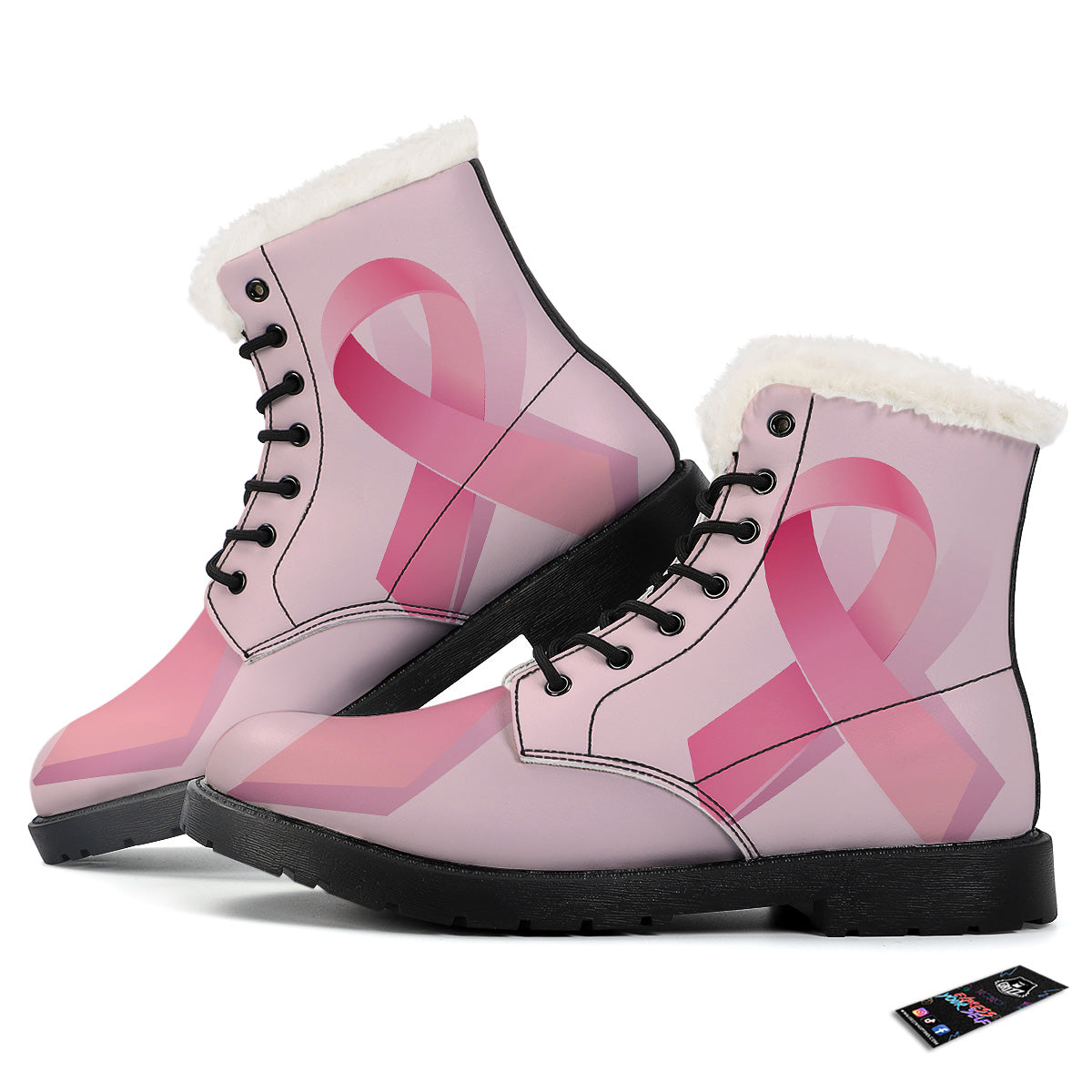 Breast Cancer Awareness Ribbon Print Winter Boots-grizzshop