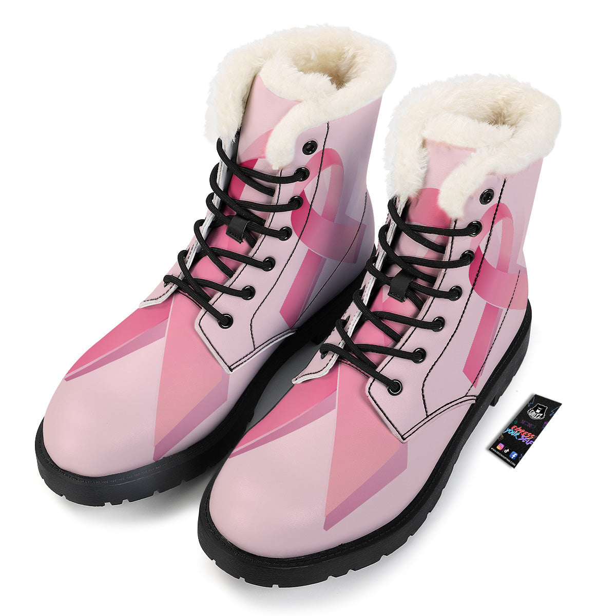 Breast Cancer Awareness Ribbon Print Winter Boots-grizzshop