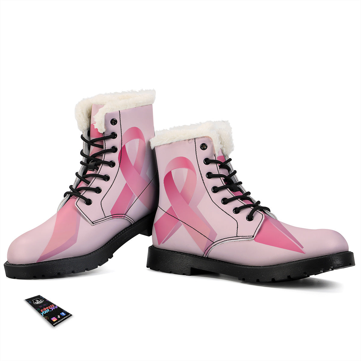Breast Cancer Awareness Ribbon Print Winter Boots-grizzshop