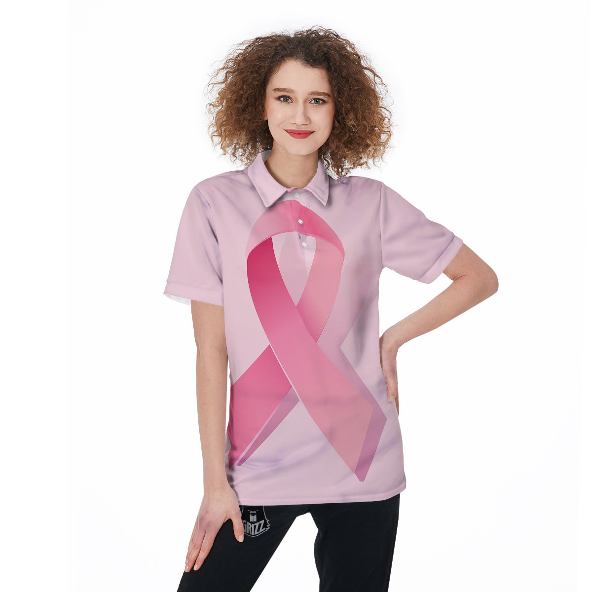 Breast Cancer Awareness Ribbon Print Women's Golf Shirts-grizzshop