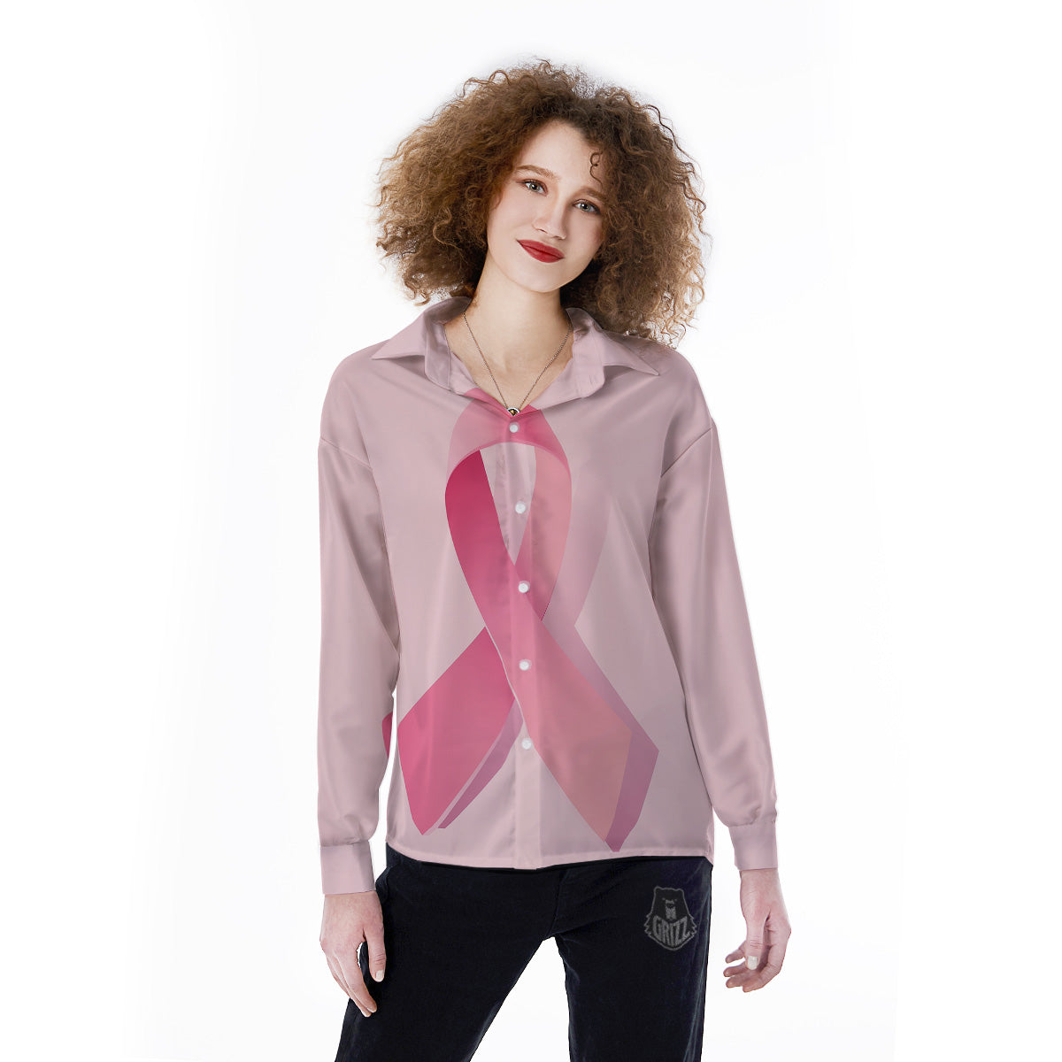 Breast Cancer Awareness Ribbon Print Women's Long Sleeve Shirts-grizzshop