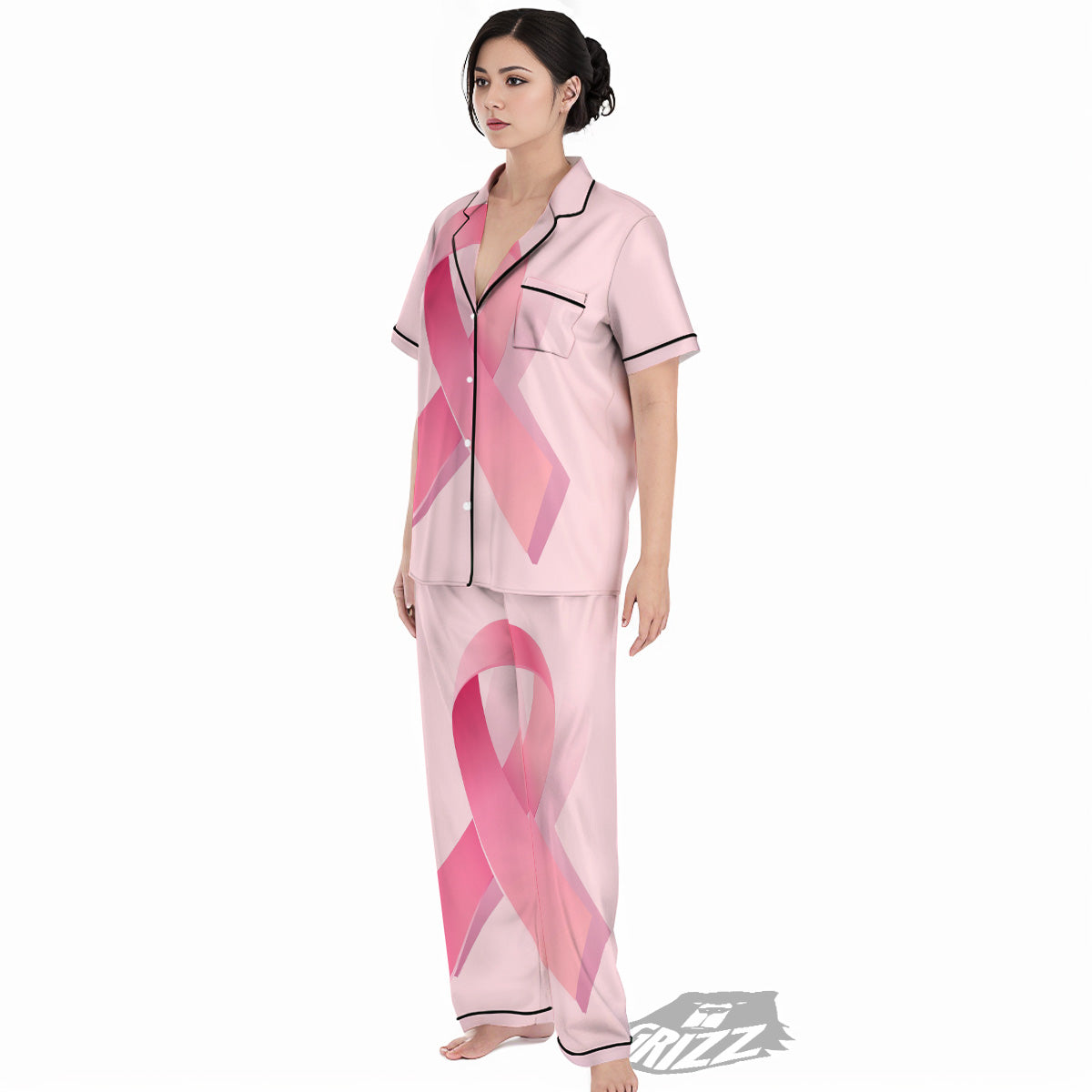 Breast Cancer Awareness Ribbon Print Women's Pajamas Set-grizzshop