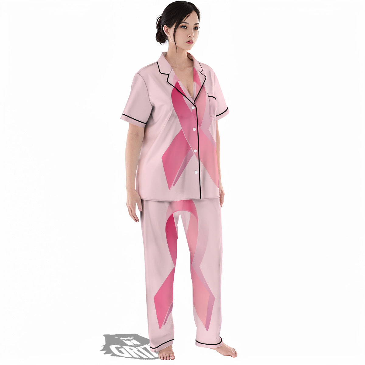 Breast Cancer Awareness Ribbon Print Women's Pajamas Set-grizzshop