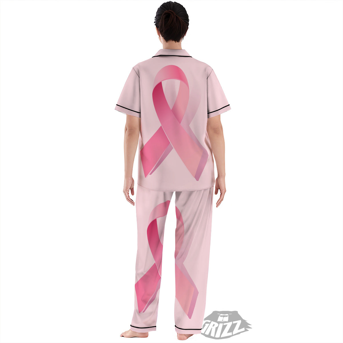 Breast Cancer Awareness Ribbon Print Women's Pajamas Set-grizzshop