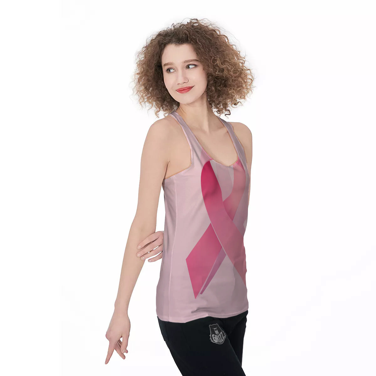 Breast Cancer Awareness Ribbon Print Women's Racerback Tank Top-grizzshop