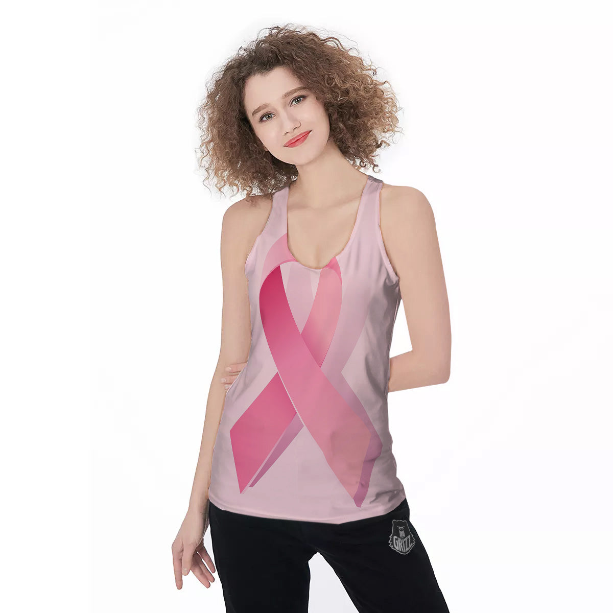 Breast Cancer Awareness Ribbon Print Women's Racerback Tank Top-grizzshop