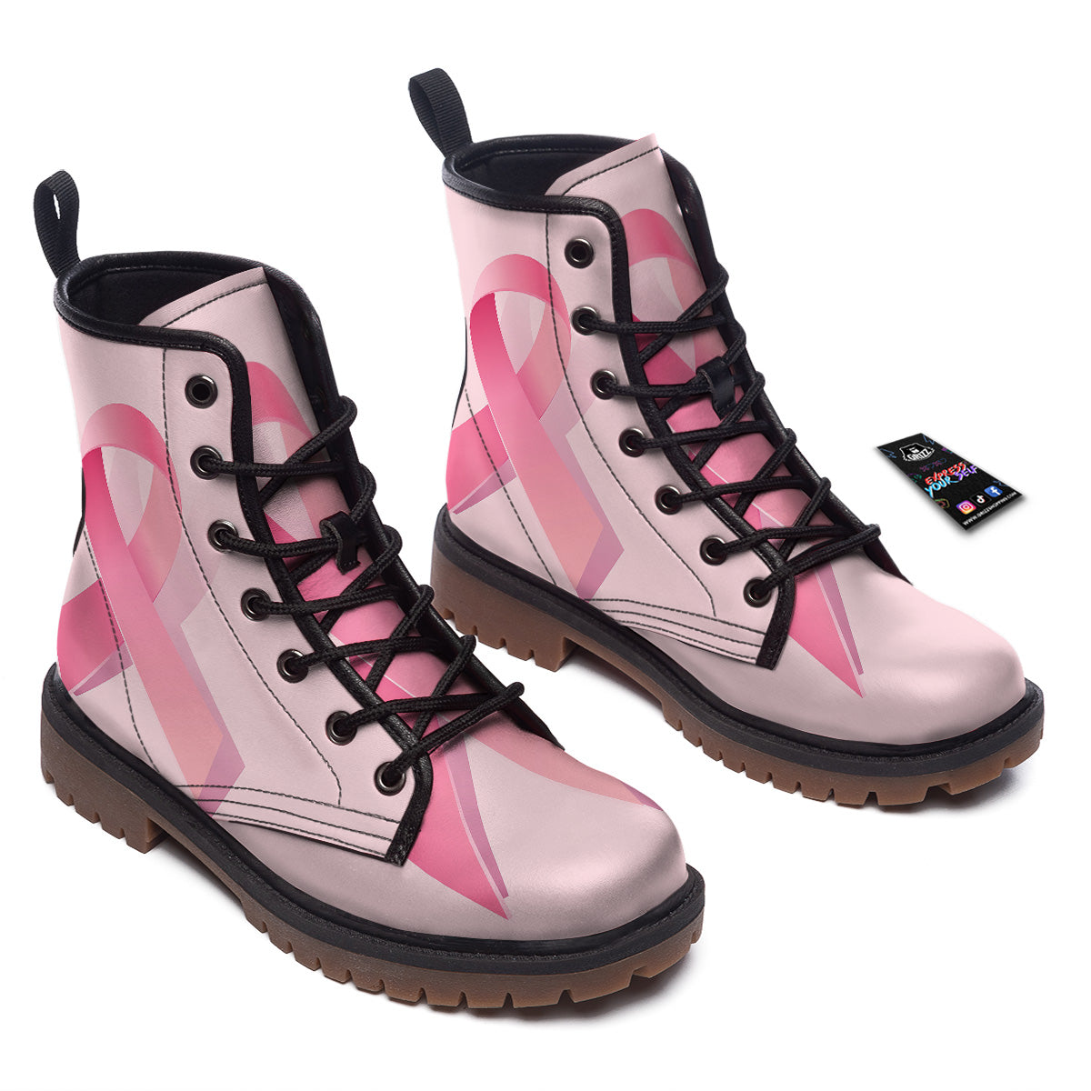 Breast Cancer Awareness Ribbon Print Work Boots-grizzshop