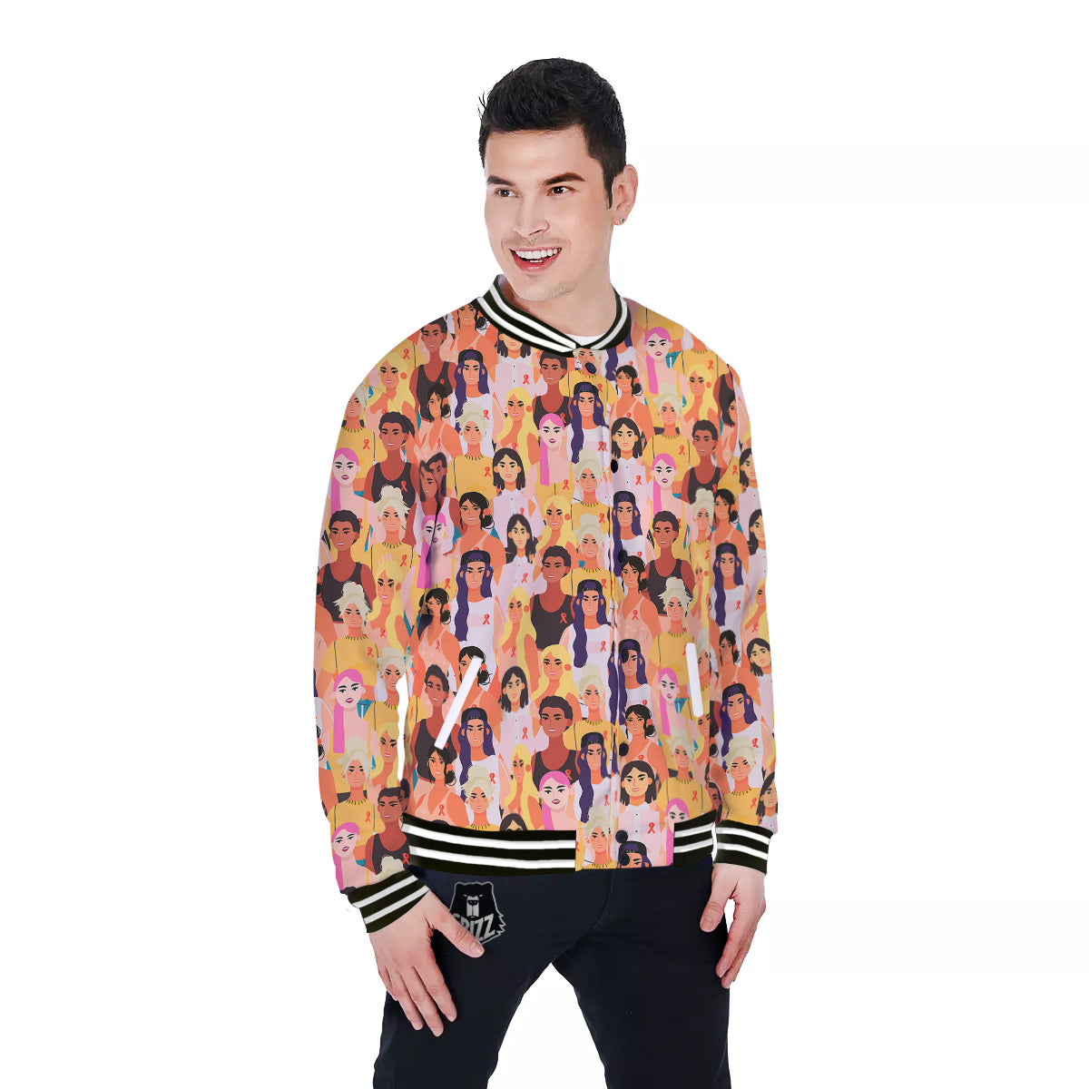 Breast Cancer Be Strong Print Pattern Baseball Jacket-grizzshop