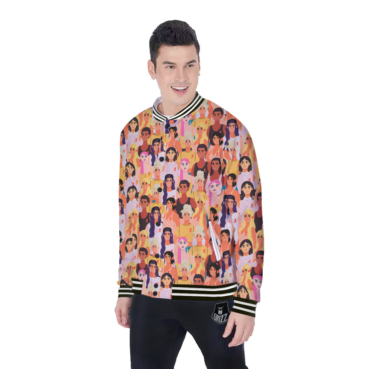 Breast Cancer Be Strong Print Pattern Baseball Jacket-grizzshop