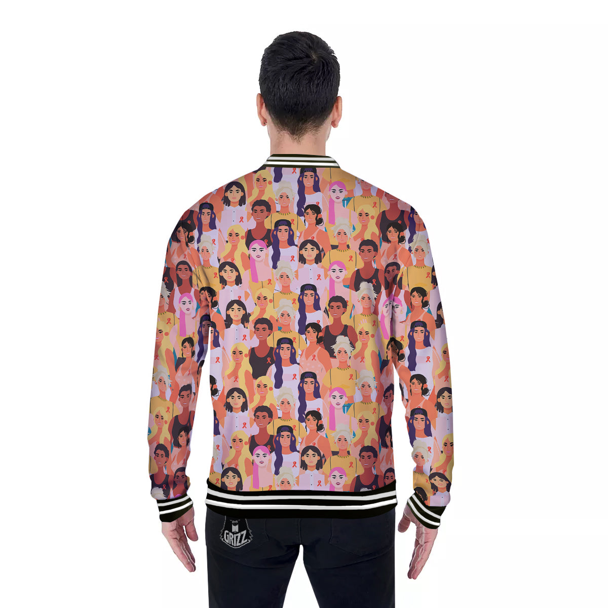 Breast Cancer Be Strong Print Pattern Baseball Jacket-grizzshop