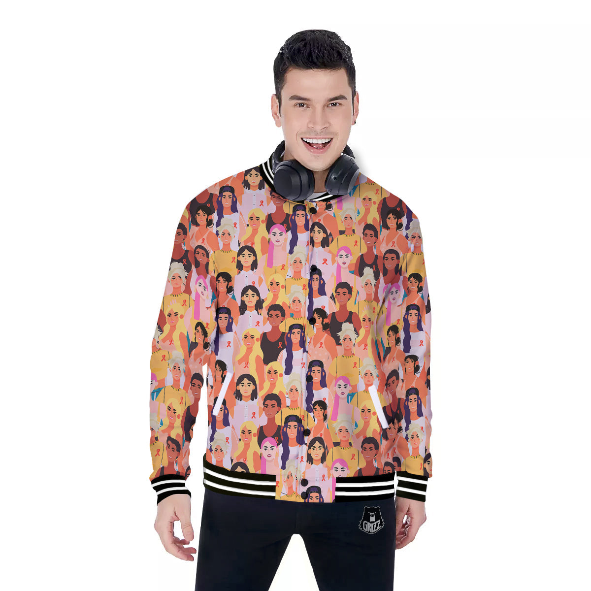 Breast Cancer Be Strong Print Pattern Baseball Jacket-grizzshop
