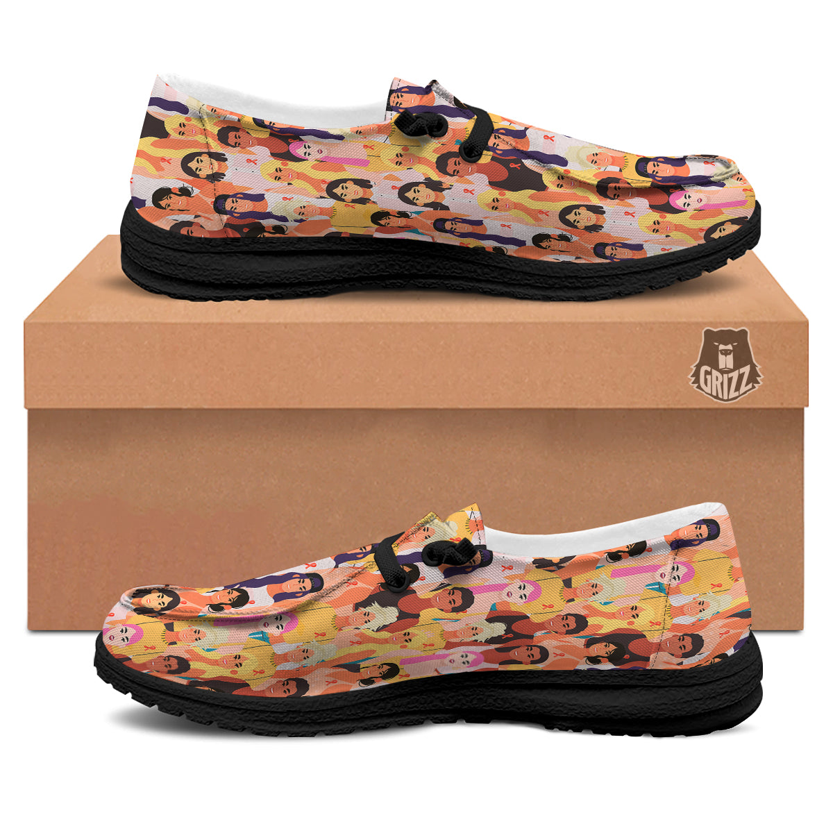 Breast Cancer Be Strong Print Pattern Black Loafers-grizzshop