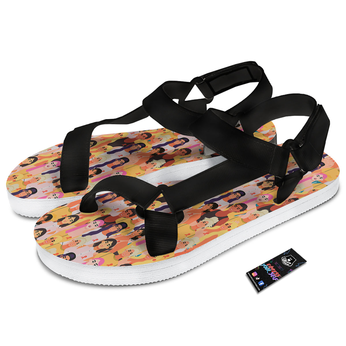 Breast Cancer Be Strong Print Pattern Black Open Toe Sandals-grizzshop