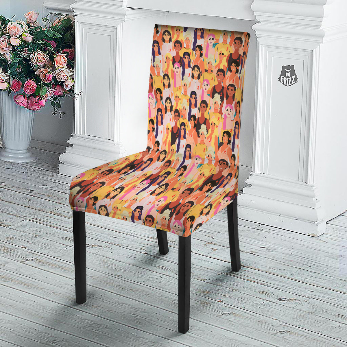 Breast Cancer Be Strong Print Pattern Dining Chair Slipcover-grizzshop