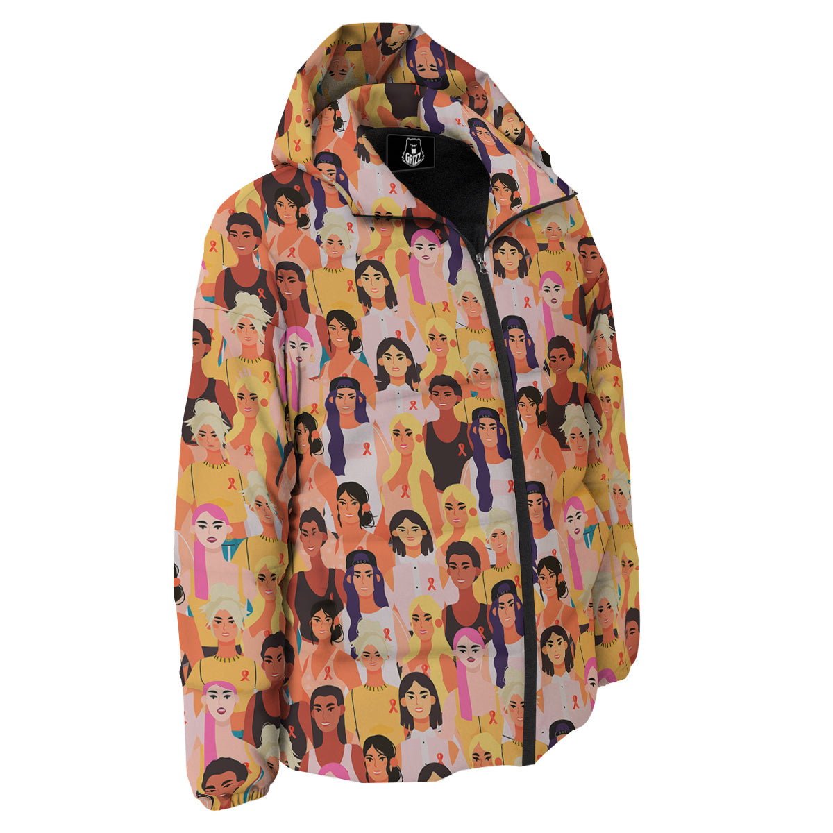 Breast Cancer Be Strong Print Pattern Down Jacket-grizzshop