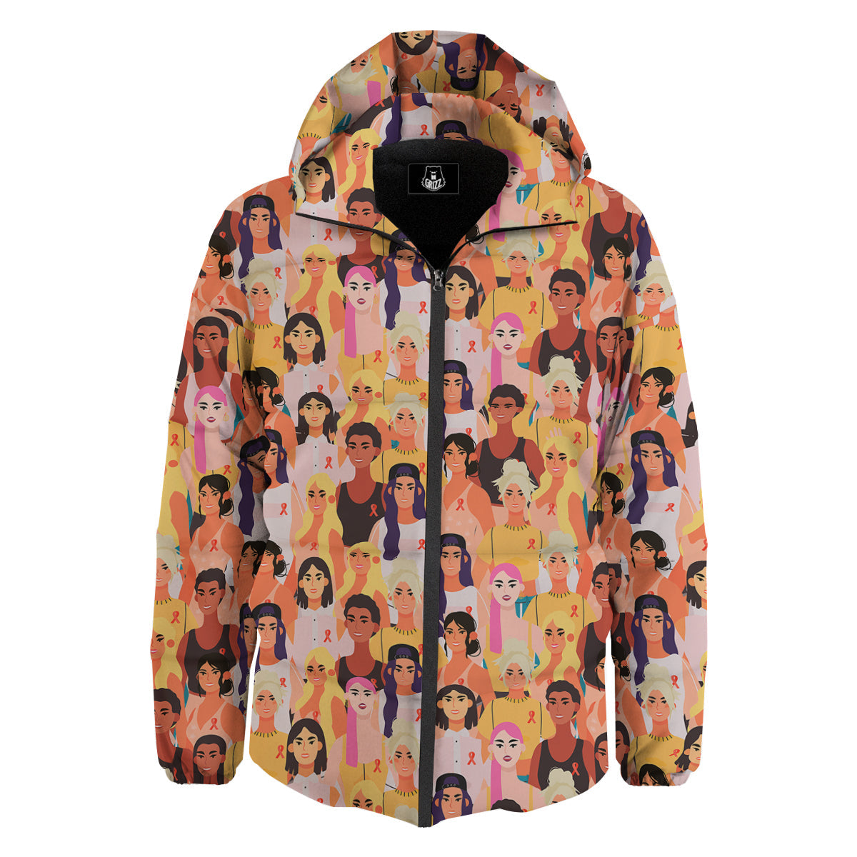 Breast Cancer Be Strong Print Pattern Down Jacket-grizzshop
