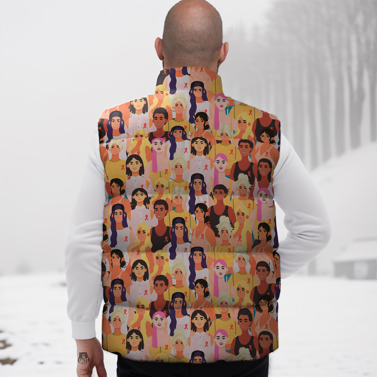 Breast Cancer Be Strong Print Pattern Down Vest