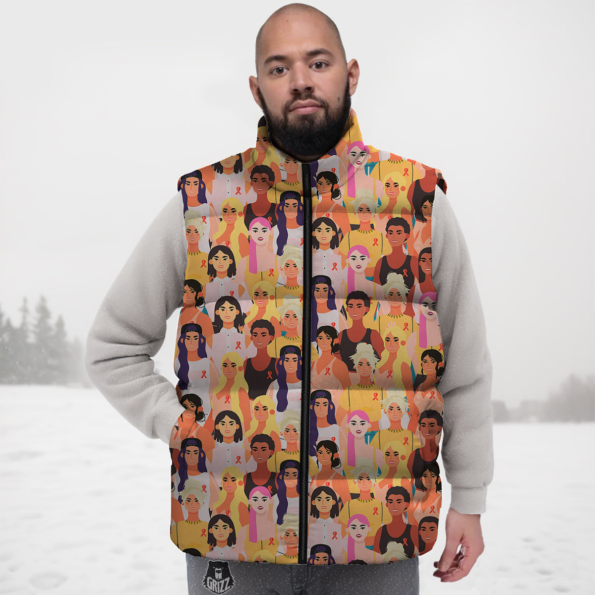 Breast Cancer Be Strong Print Pattern Down Vest