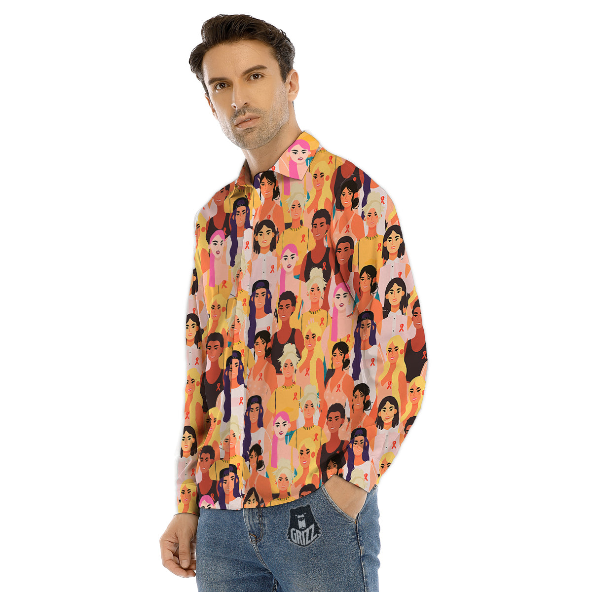 Breast Cancer Be Strong Print Pattern Men's Dress Shirts-grizzshop