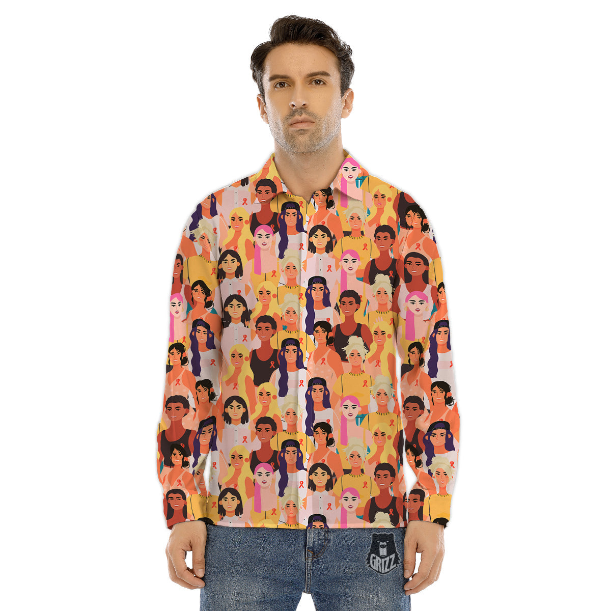 Breast Cancer Be Strong Print Pattern Men's Dress Shirts-grizzshop