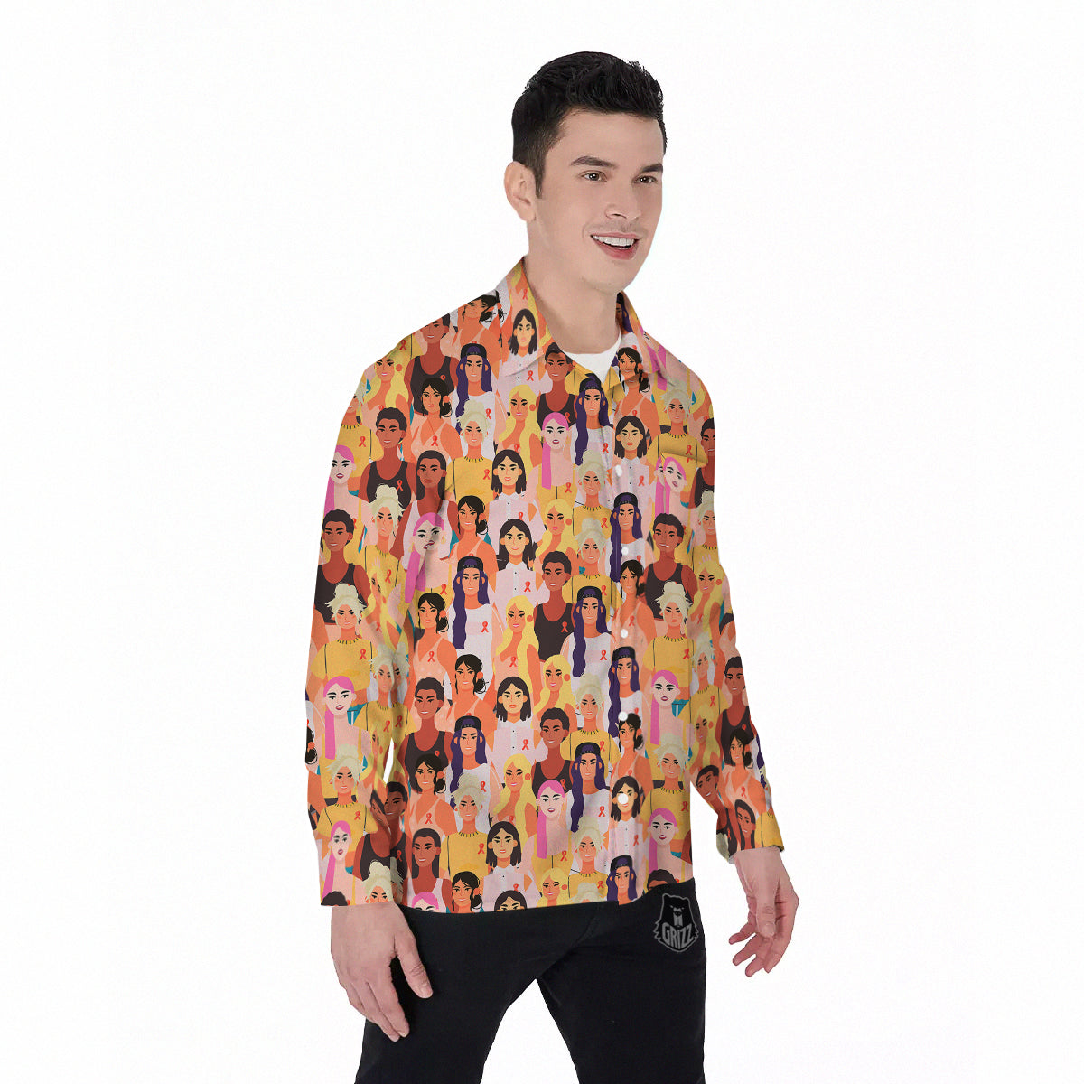 Breast Cancer Be Strong Print Pattern Men's Long Sleeve Shirts-grizzshop