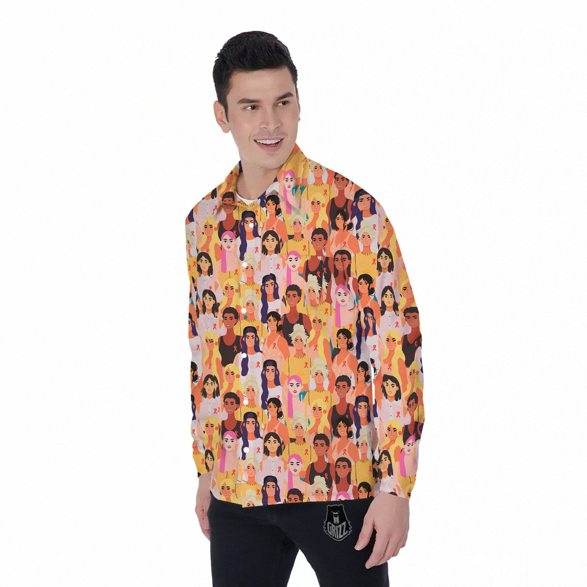 Breast Cancer Be Strong Print Pattern Men's Long Sleeve Shirts-grizzshop