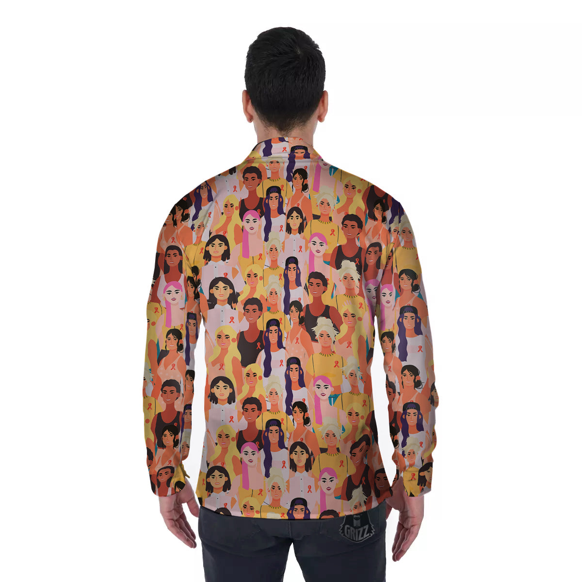 Breast Cancer Be Strong Print Pattern Men's Long Sleeve Shirts-grizzshop