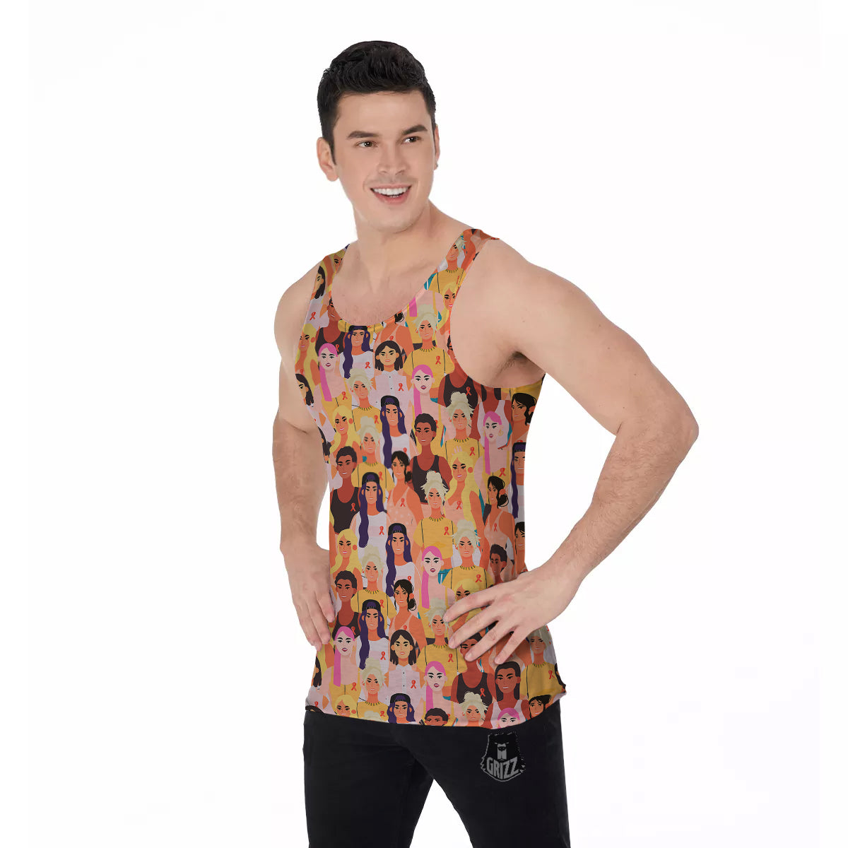 Breast Cancer Be Strong Print Pattern Men's Tank Top-grizzshop