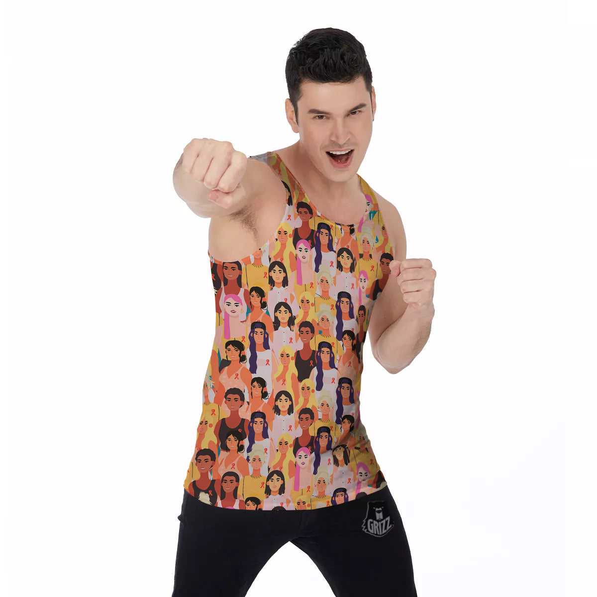 Breast Cancer Be Strong Print Pattern Men's Tank Top-grizzshop