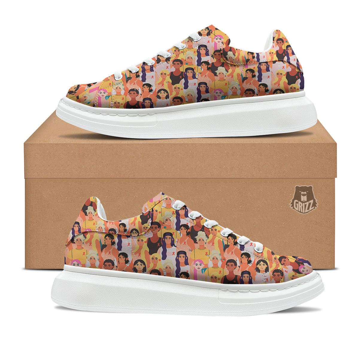 Breast Cancer Be Strong Print Pattern Platform Shoes-grizzshop