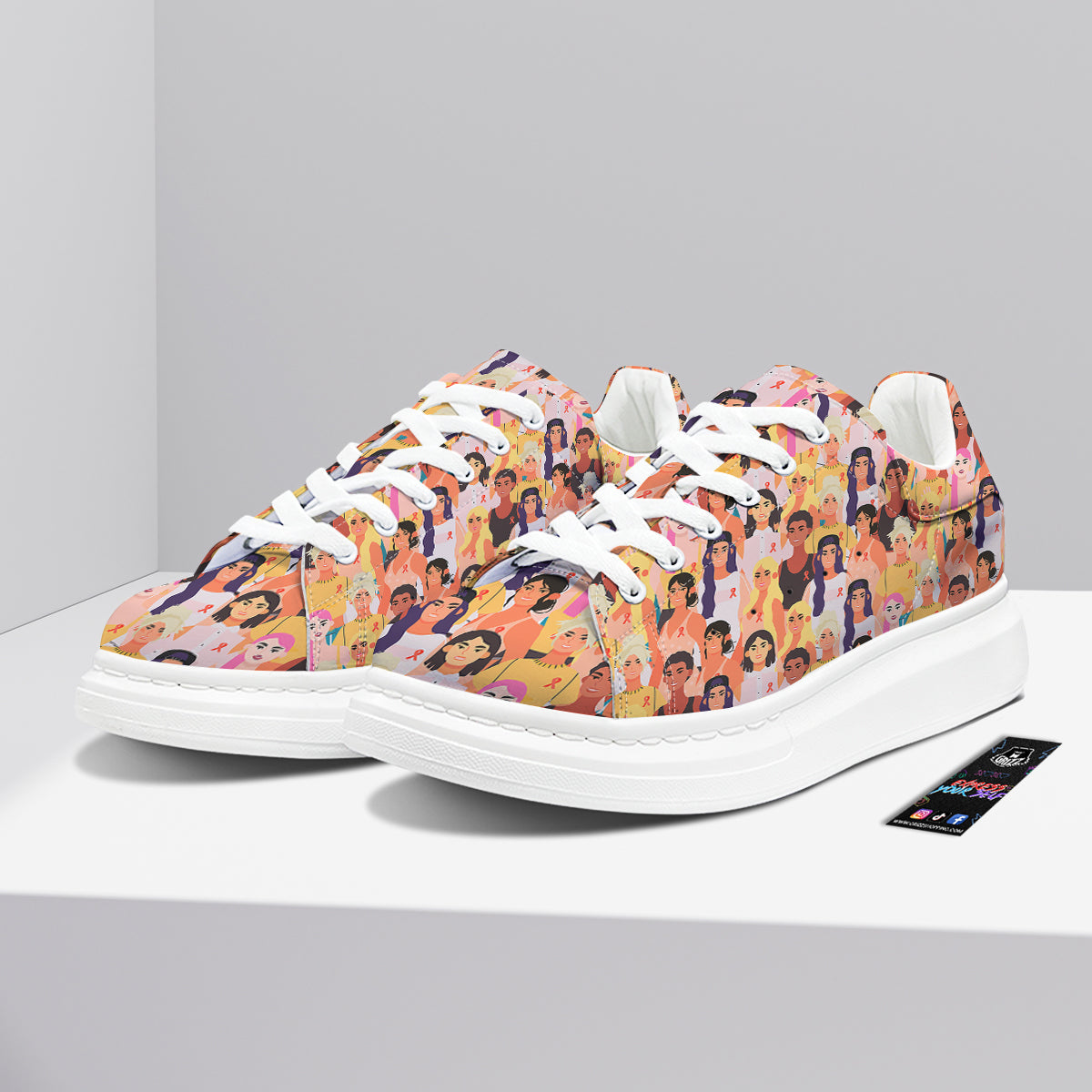 Breast Cancer Be Strong Print Pattern Platform Shoes-grizzshop