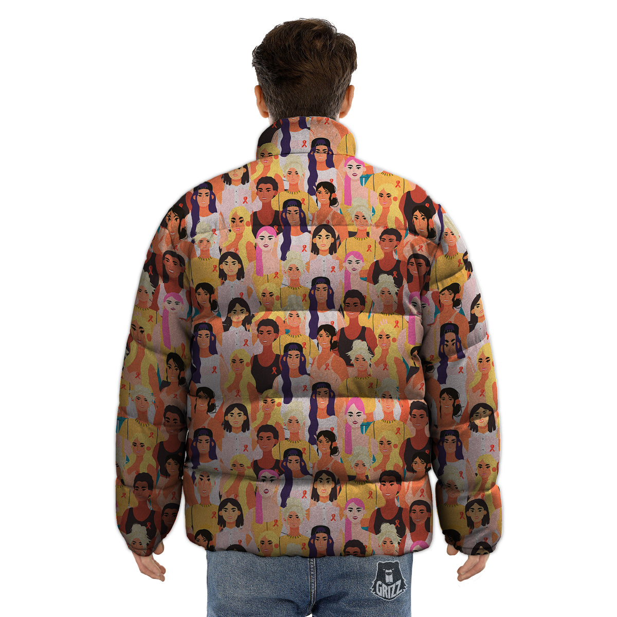 Breast Cancer Be Strong Print Pattern Puffer Jacket-grizzshop