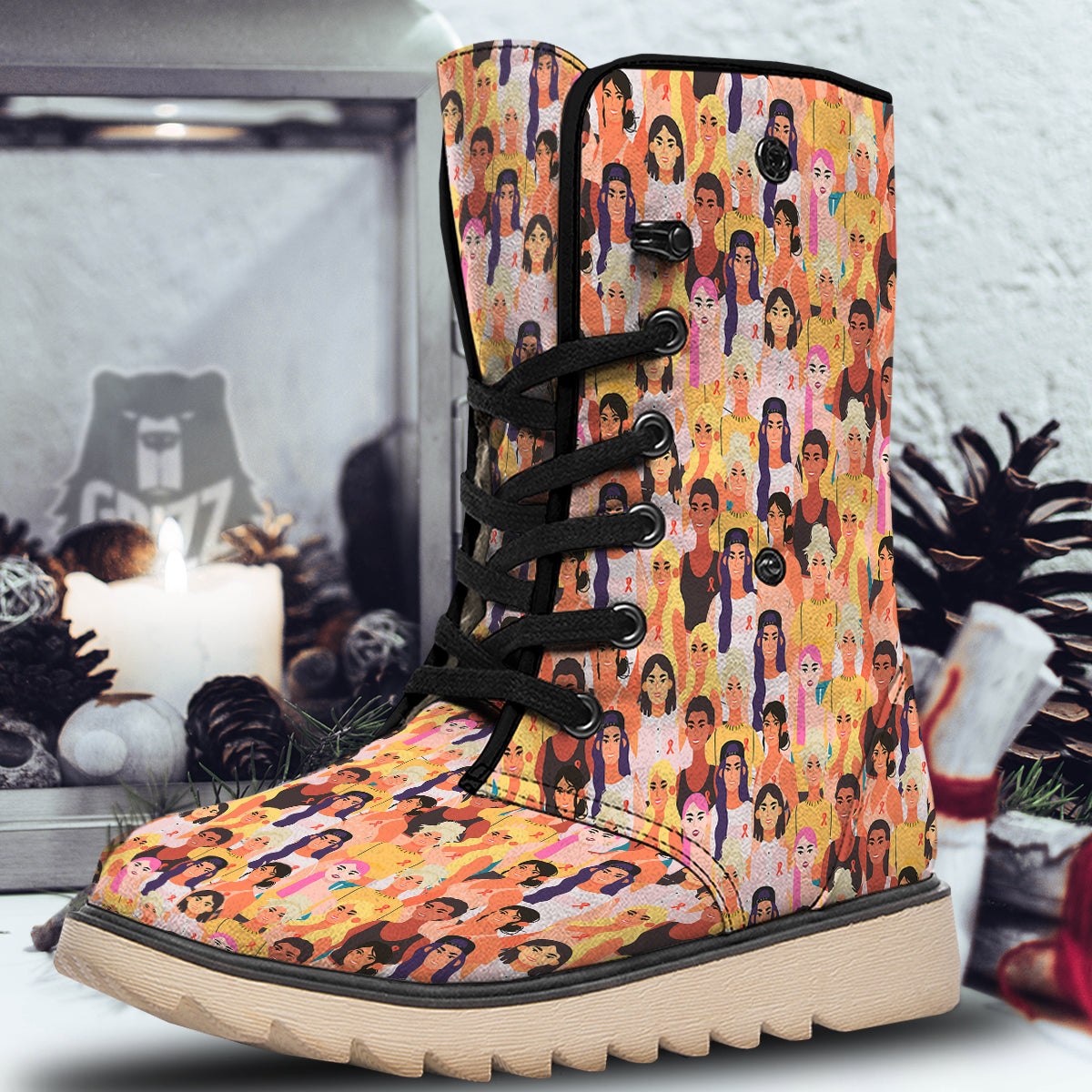 Breast Cancer Be Strong Print Pattern Snow Boots-grizzshop