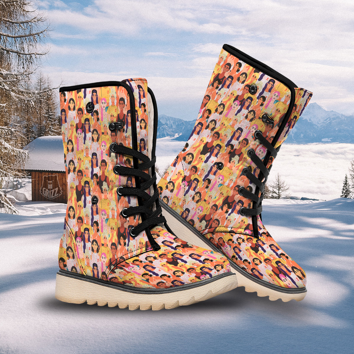 Breast Cancer Be Strong Print Pattern Snow Boots-grizzshop