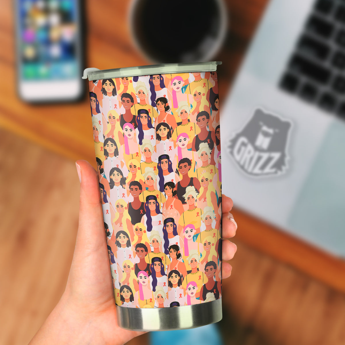 Breast Cancer Be Strong Print Pattern Tumbler-grizzshop