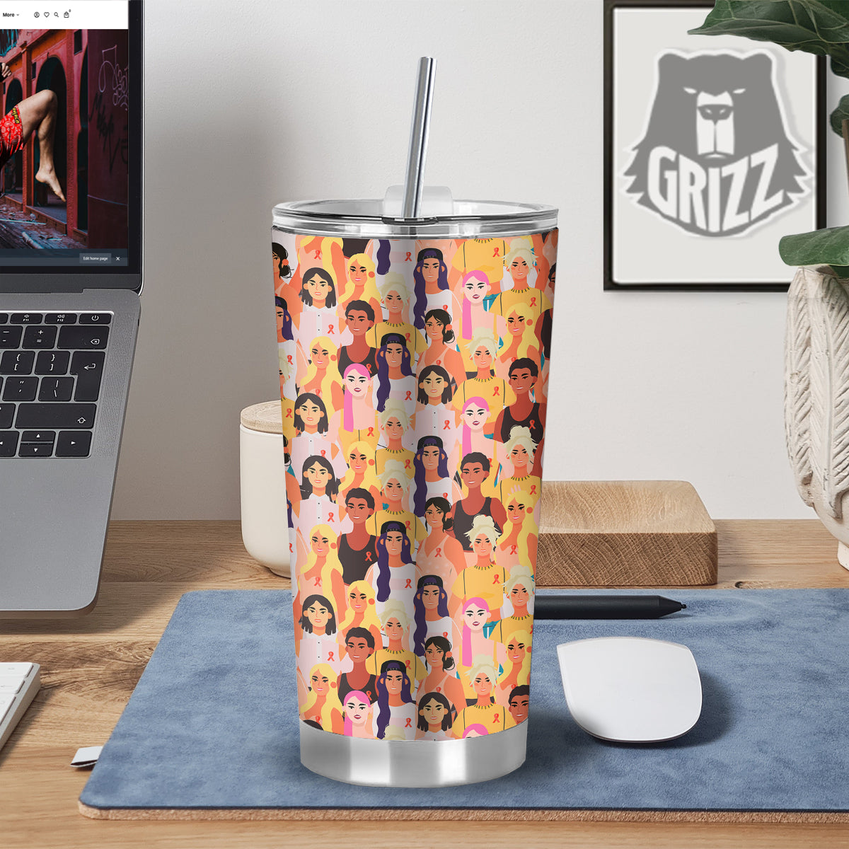 Breast Cancer Be Strong Print Pattern Tumbler-grizzshop