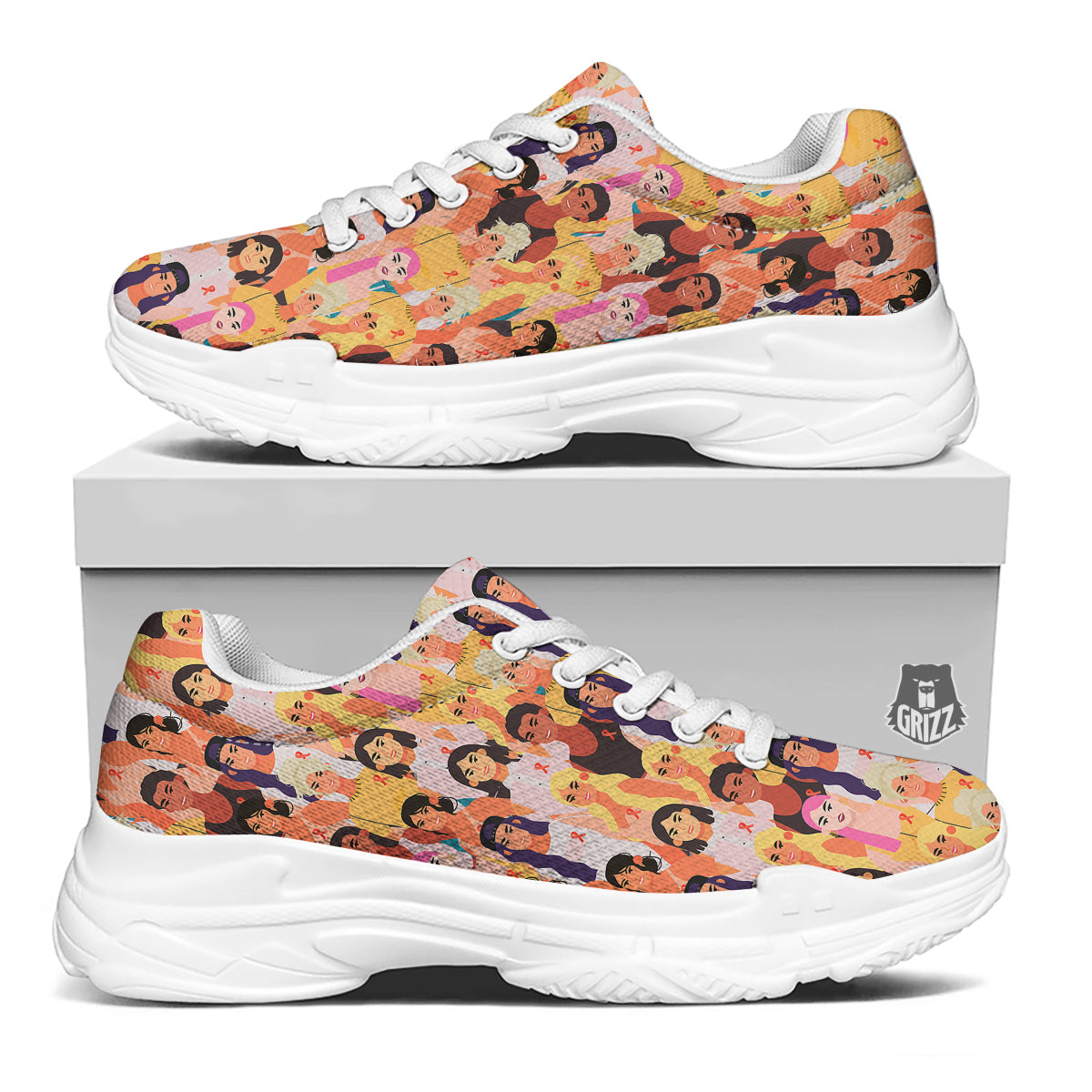 Breast Cancer Be Strong Print Pattern White Chunky Shoes-grizzshop