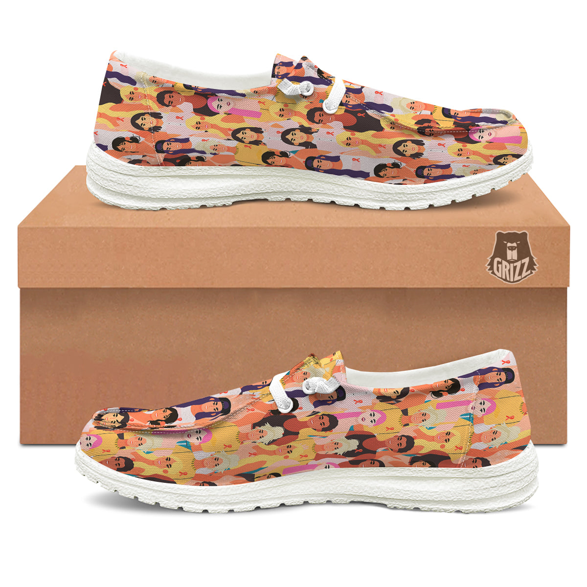 Breast Cancer Be Strong Print Pattern White Loafers-grizzshop