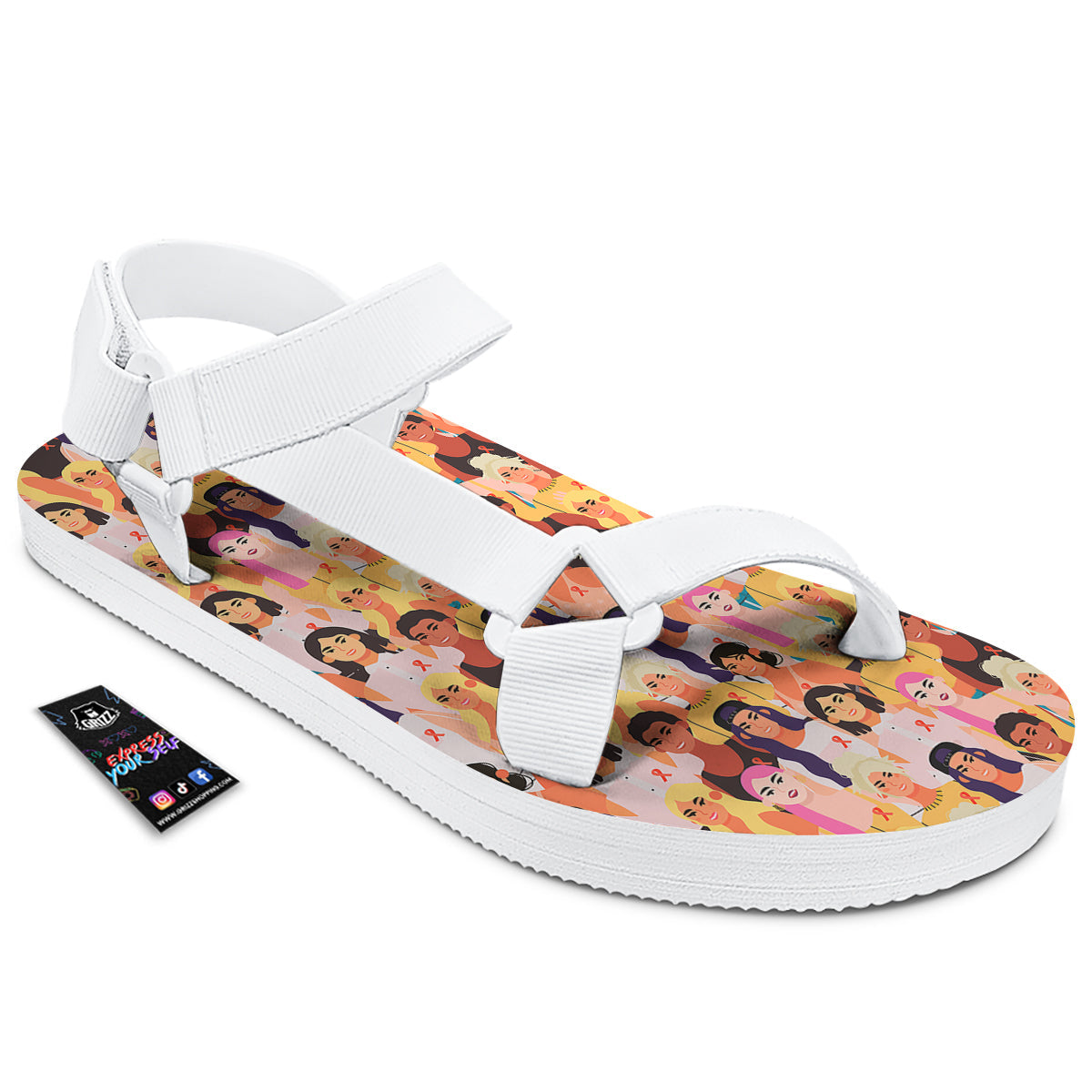 Breast Cancer Be Strong Print Pattern White Open Toe Sandals-grizzshop