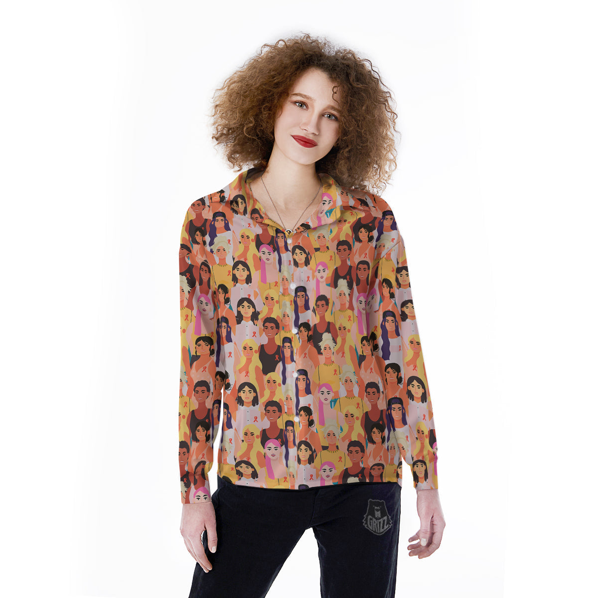 Breast Cancer Be Strong Print Pattern Women's Long Sleeve Shirts-grizzshop
