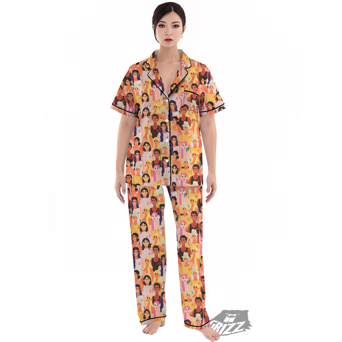 Breast Cancer Be Strong Print Pattern Women's Pajamas Set-grizzshop