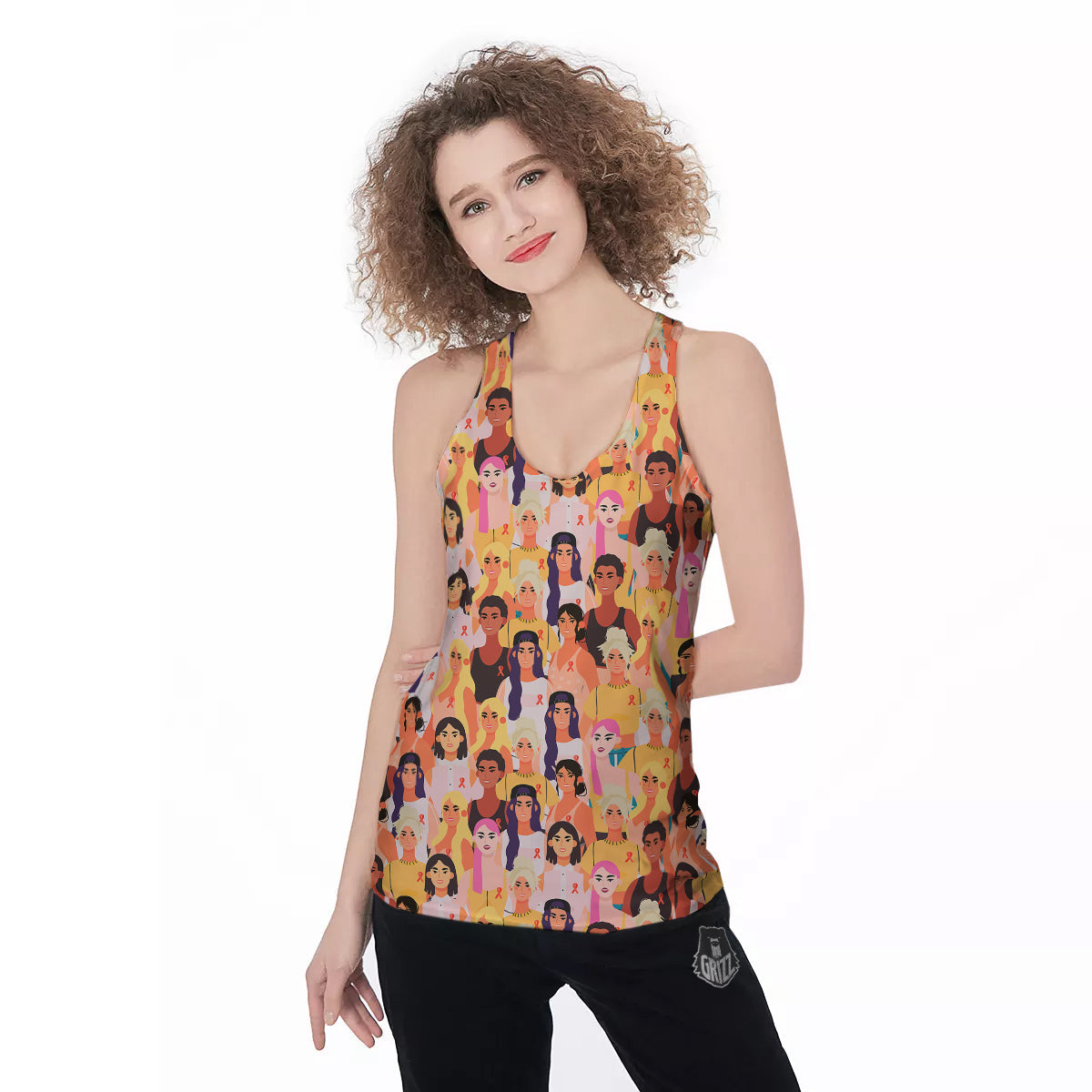 Breast Cancer Be Strong Print Pattern Women's Racerback Tank Top-grizzshop